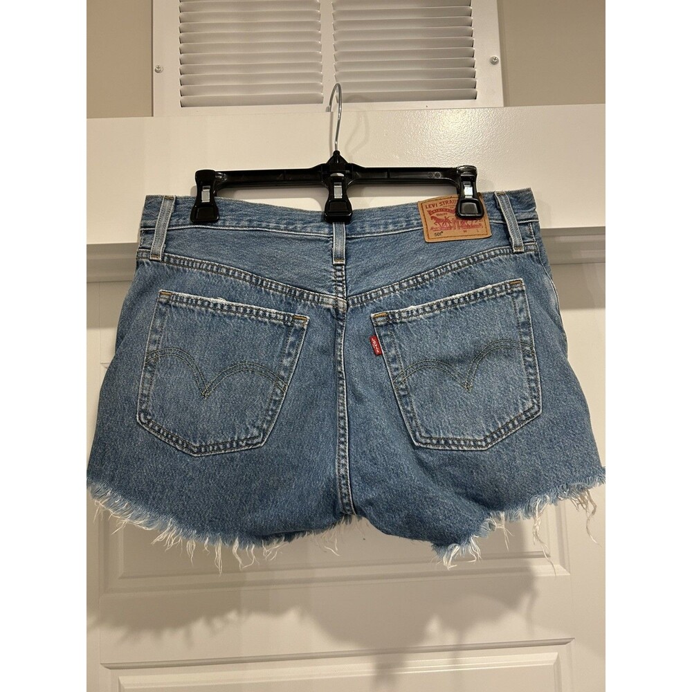 Levi's 501 Women Shorts Sz 28 Blue Denim Original Fit High Rise Cutoff Jean w28